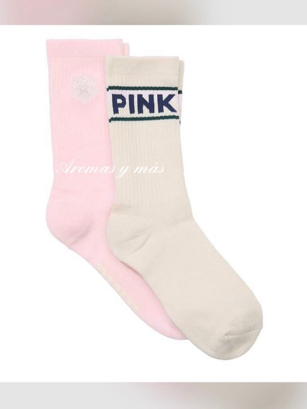 PINK Victoria's Secret Two-Pack Men's Crew Socks - Light Pink & Cream